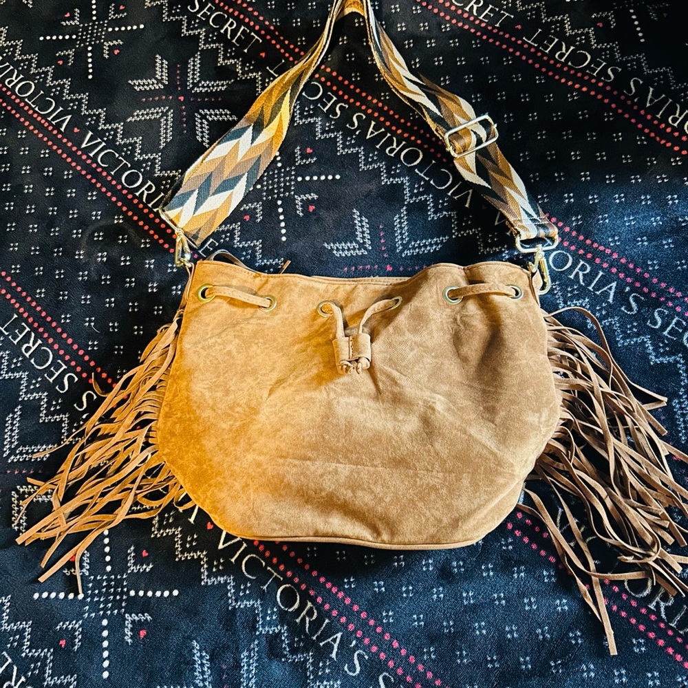 Gunpowder And Lead Brown Printed Strap Fringe Bucket Bag